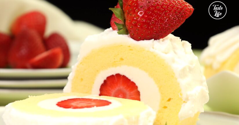 Strawberries and Cream Swiss Roll