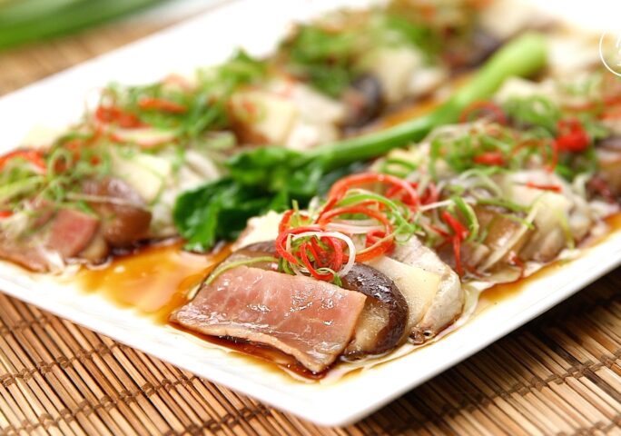 Steamed Fish Fillets With Ham And Mushrooms