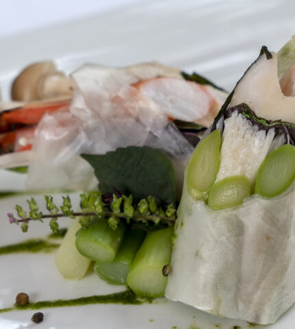 Prawn Spring Roll with Mushrooms and Asparagus