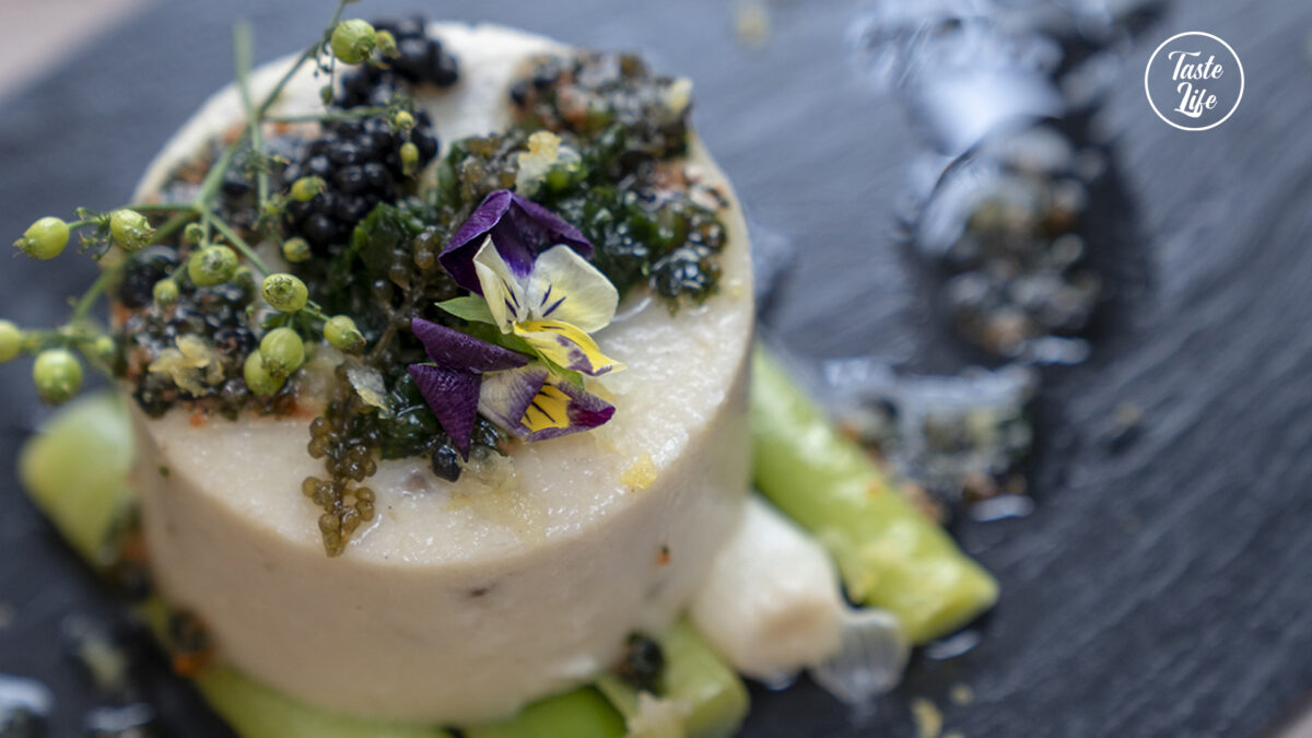 Sea Bass in Blanc Manger, Young Leeks, and Seaweed | blanc manger | recipe | Sea bass