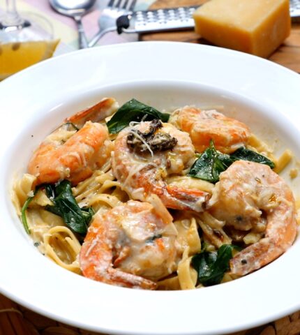 Creamy Shrimp Linguine with Spinach and Sun-dried Tomatoes