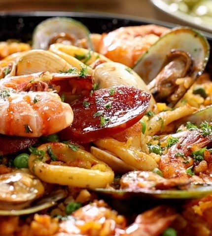 Easy Oven Baked Paella With Shellfish and Chorizo
