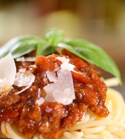 Spaghetti With Minced Beef In Tomato Sauce