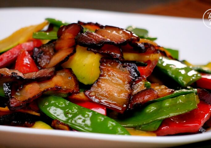 Smoked Bacon Stir-Fry with Zucchini and Snow Peas