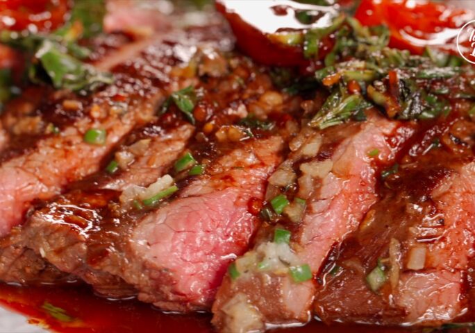 Pan-Fried Steak with Basil Tomato Salsa