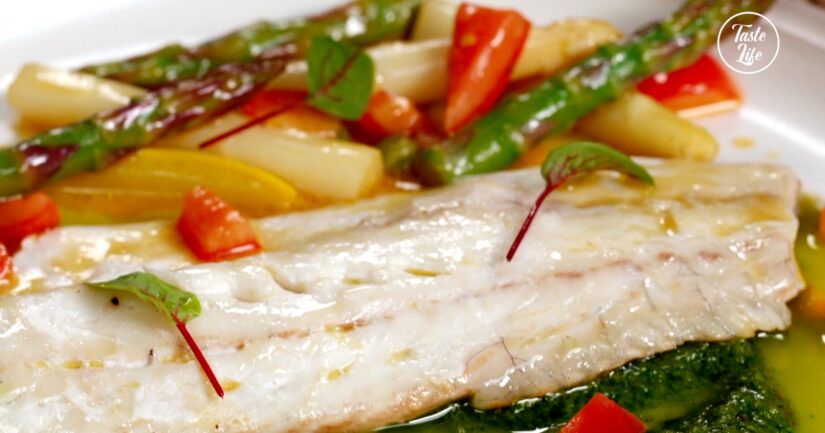 Fish En Papillote With Green Sauce and Asparagus Salad