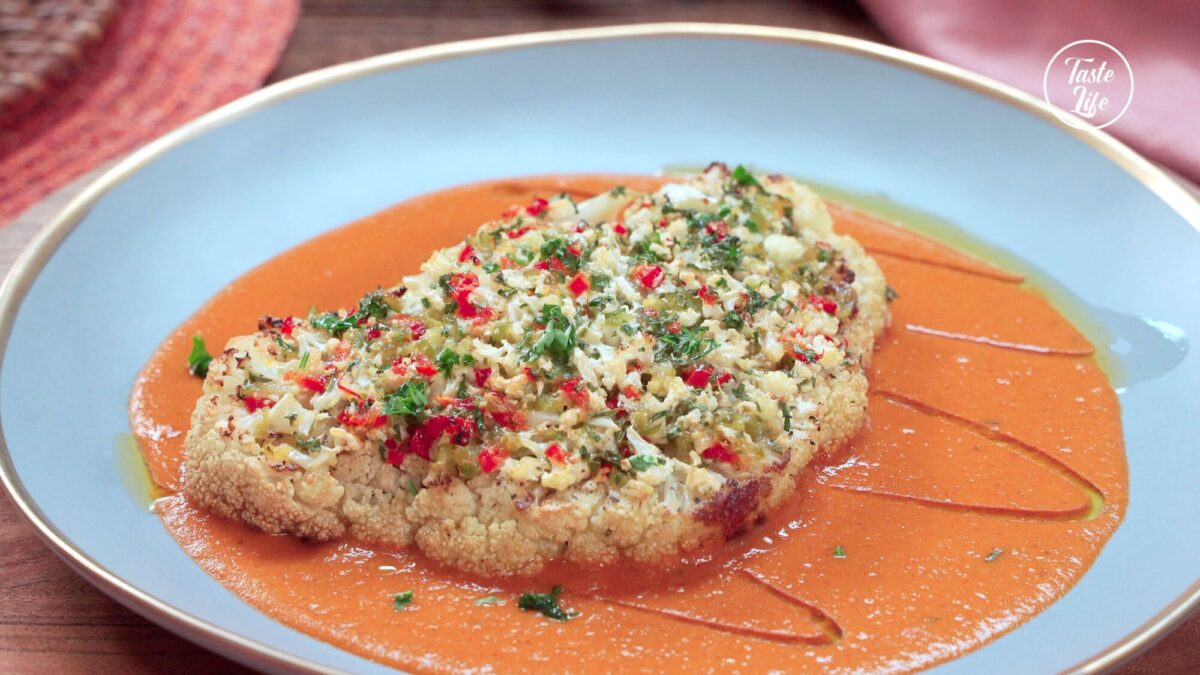 Cauliflower Steaks Over Carrot Sauce | easy dinner ideas | easy lunch ideas | quick dinner recipes |