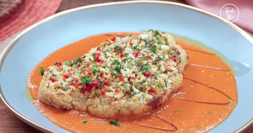 Cauliflower Steaks Over Carrot Sauce