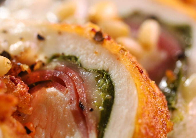 Breaded Chicken Genoa Salami Spinach Roll