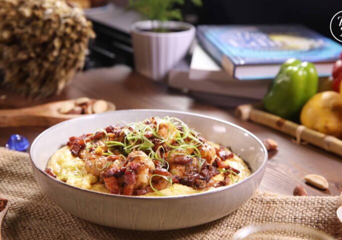 Shrimp and Grits with Bacon and Shallot Reduction
