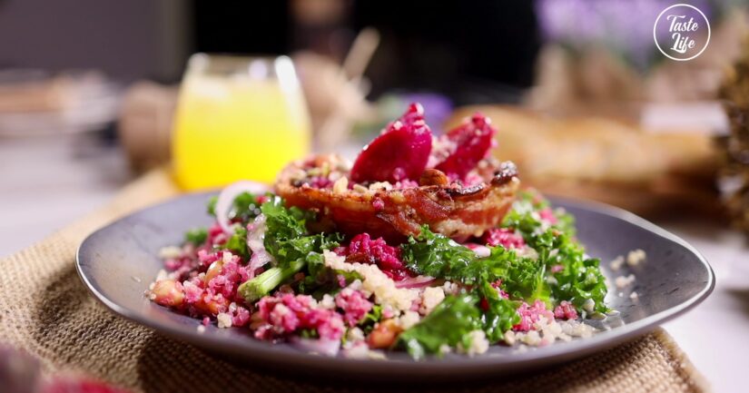 Kale Red Cactus Pear Quinoa Salad
