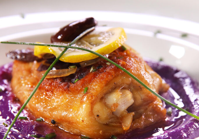 Braised Chicken With Mashed Purple Sweet Potatoes