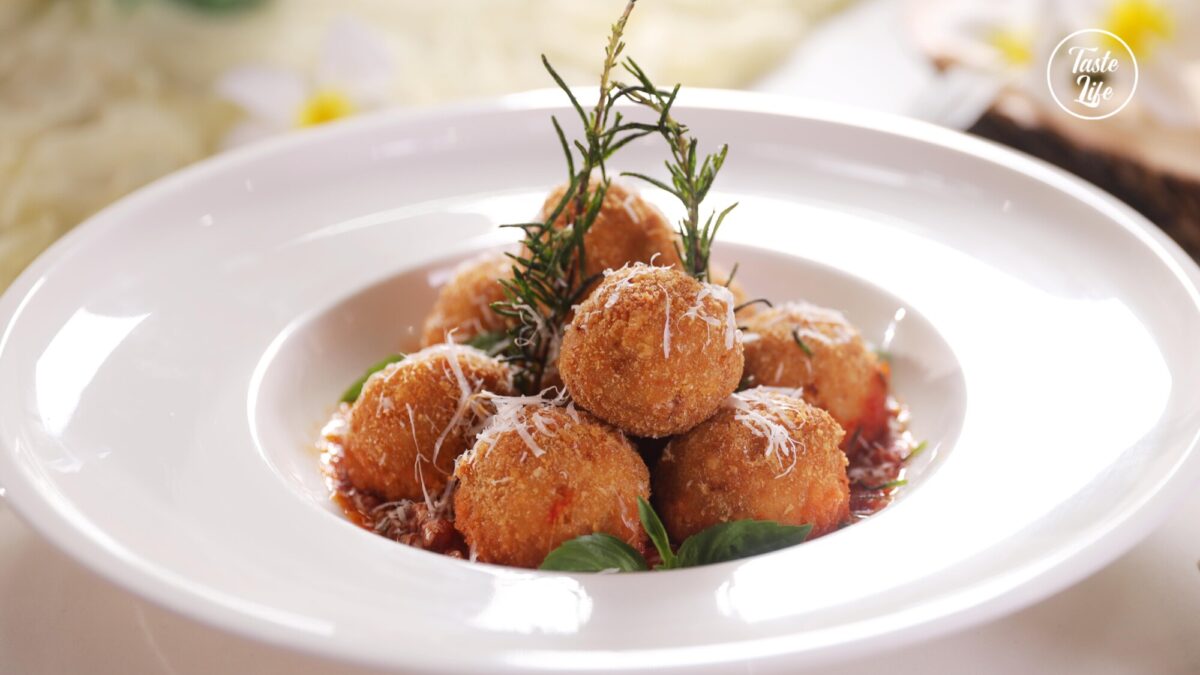 FontinaStuffed Arancini Bites With Basil Marinara brunch dinner