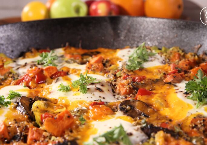 Quinoa and Sweet Potato Hash With Baked Eggs