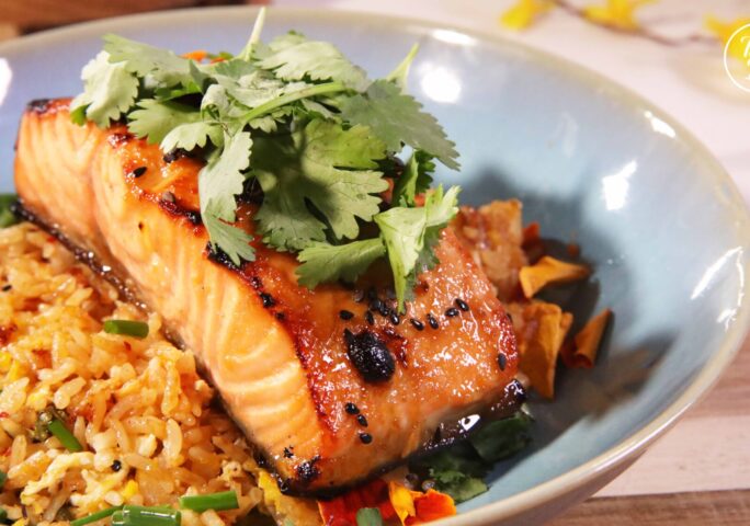 Spicy Miso Glazed Salmon With Kimchi Fried Rice