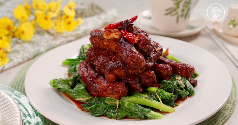Baby Back Ribs with Sauce and Kale