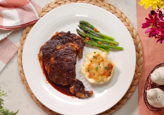 Steak With Red Wine Demi and Gratin Dauphinois