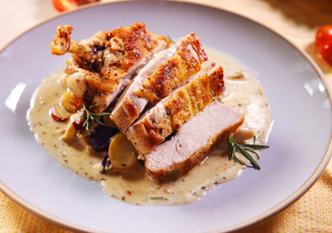 Airline Chicken Breast With Fingerling Potato and Artichoke Fricassee