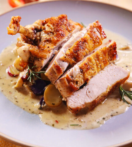 Airline Chicken Breast With Fingerling Potato and Artichoke Fricassee