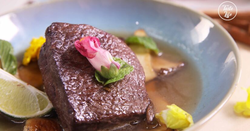 Beef Short Ribs in Pho Style Broth With Mushrooms