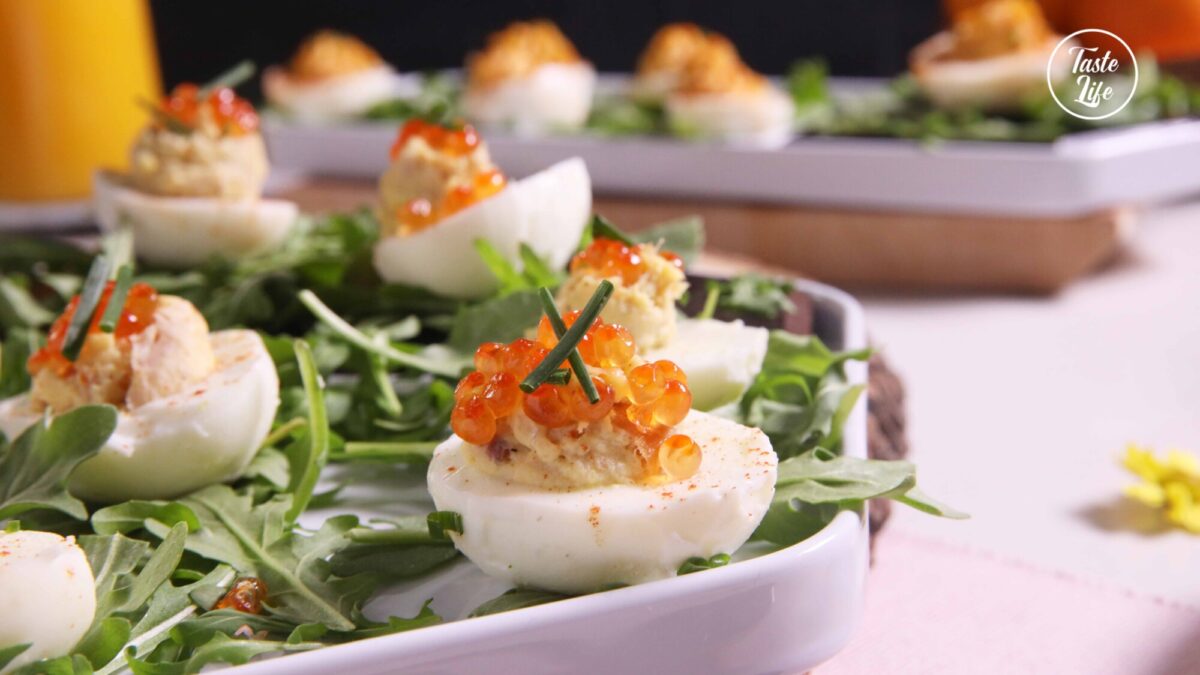 Deviled Eggs (Classic and Whipped Smoked Trout with Salmon Roe) appetizer recipes appetizers