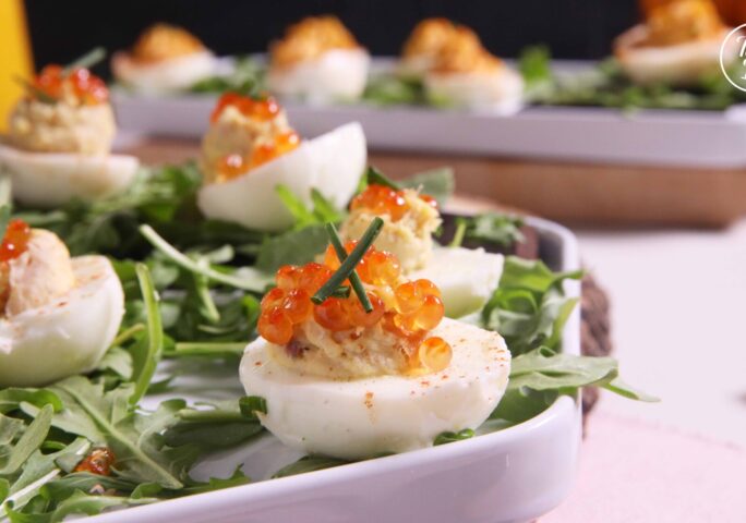 Deviled Eggs (Classic and Whipped Smoked Trout with Salmon Roe)