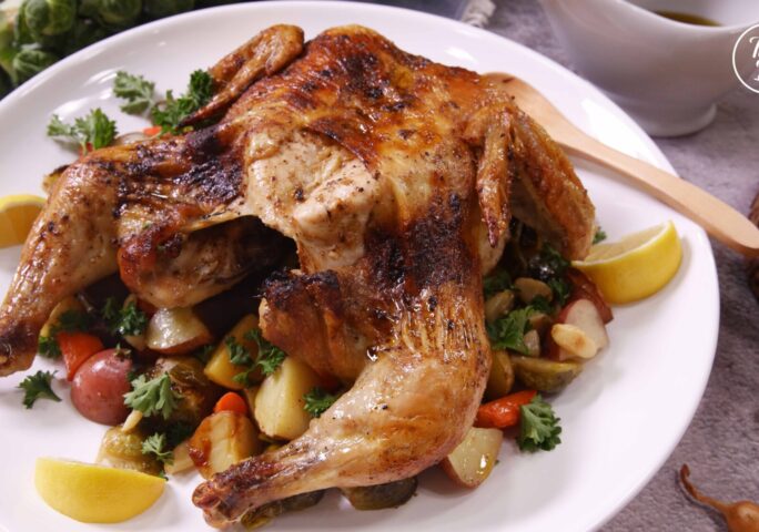 Roasted Spatchcock Chicken With Veggies