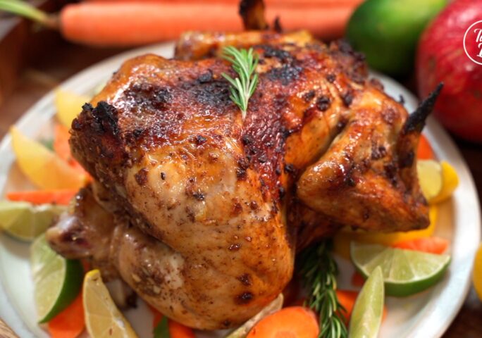 Vertical-Roasted Chicken with Cucumber-Carrot Slaw