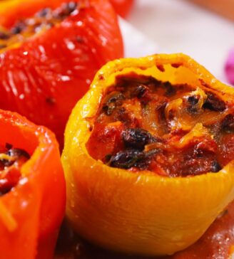 Stuffed Bell Peppers With Enchilada Sauce
