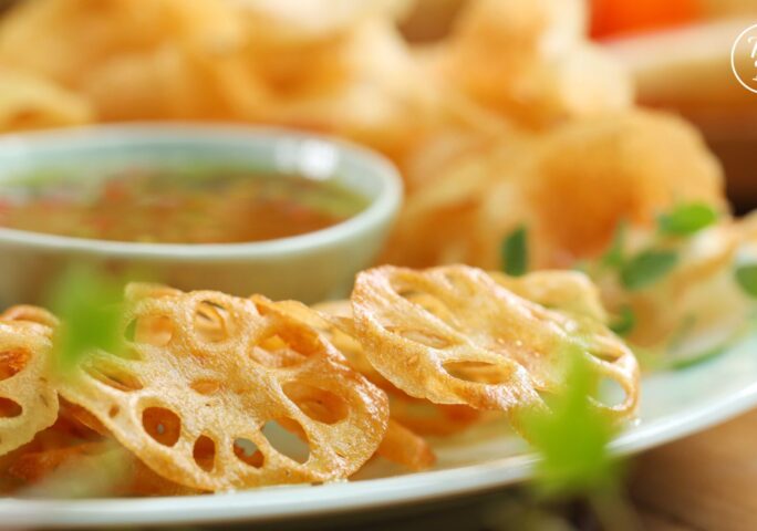 Crunchy Potato and Lotus Root Chip With Chinese-Style Honey Mustard Sauce