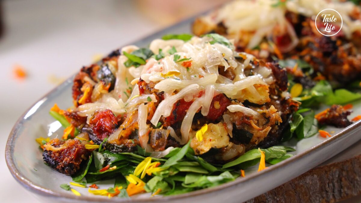 Vegetable Stuffed Portobello Mushrooms With Mozzarella Cheese | vegan | vegan diet | vegan food | Ta