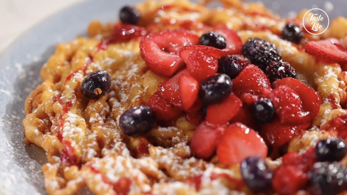 Funnel Cake With Mixed Berry Topping | cake recipe | cheesecake | cheesecake recipe | Taste Life