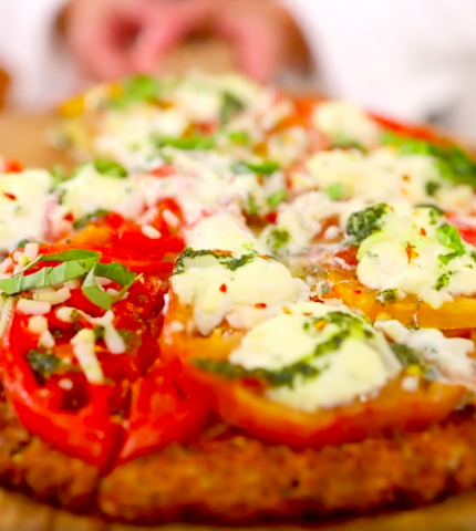 Cauliflower Crust Pizza With Ricotta Tomatoes and Basil