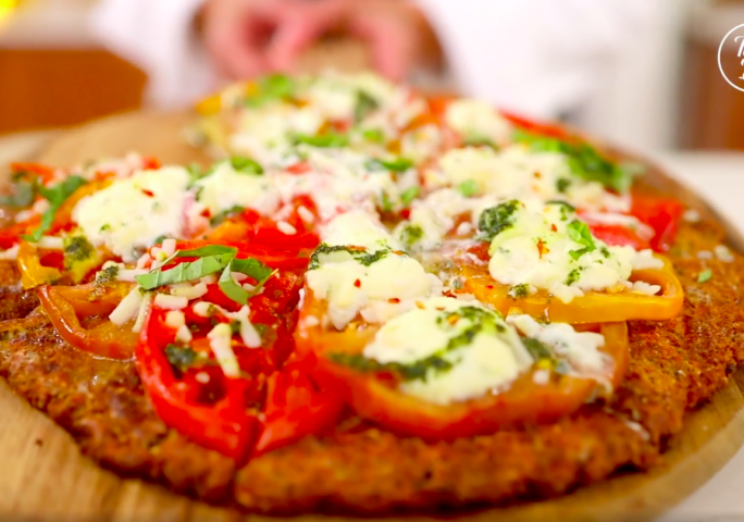 Cauliflower Crust Pizza With Ricotta Tomatoes and Basil