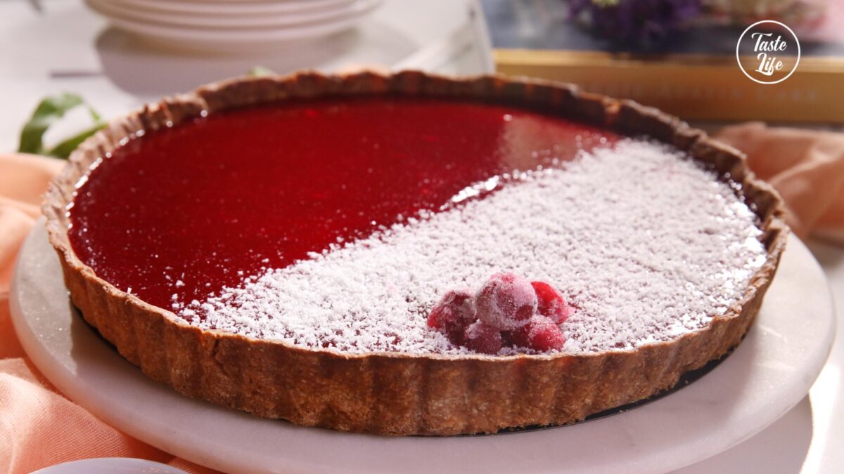 White Chocolate, Cranberry, and Gingerbread Tart | chocolate | easy dessert recipes | pastry | Taste