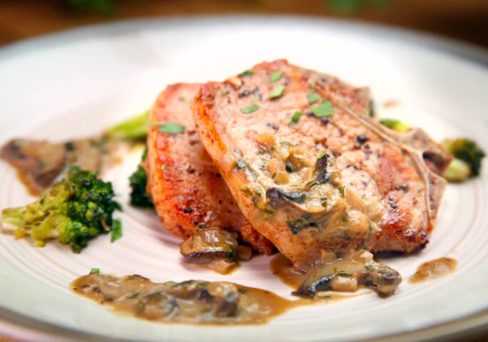 Pan-Seared Pork Chop With Grilled Broccoli