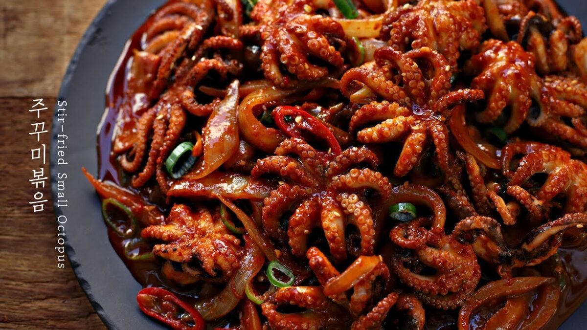 Korean Spicy Stir-fried Small Octopus, octopus, Stir Fried, korean