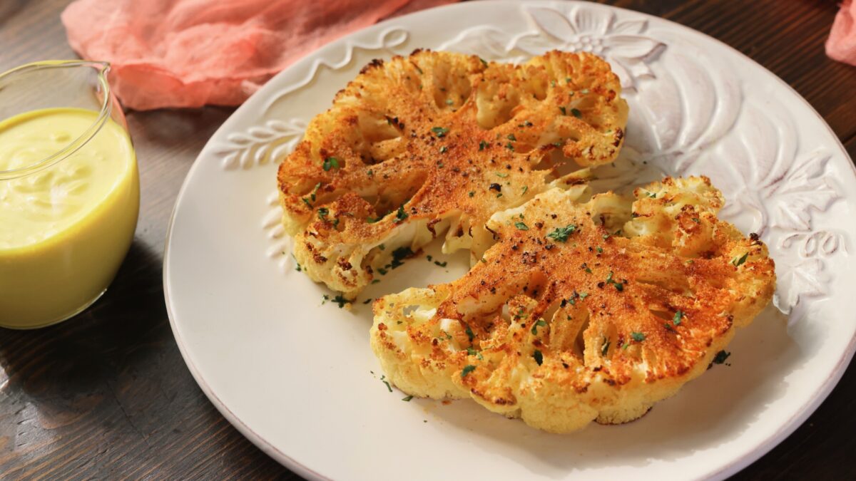 Oven-Roasted Cauliflower Steak with Turmeric Spiced Sauce | cauliflower | steak | roasted | Taste Life