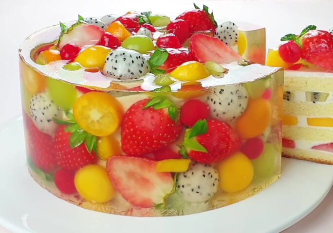 Beautiful Fruit Jelly Cheesecake Recipe – Vanilla Sponge Cake