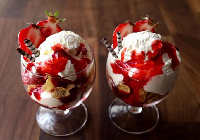 Strawberry Yogurt Parfait with Homemade Ice Cream