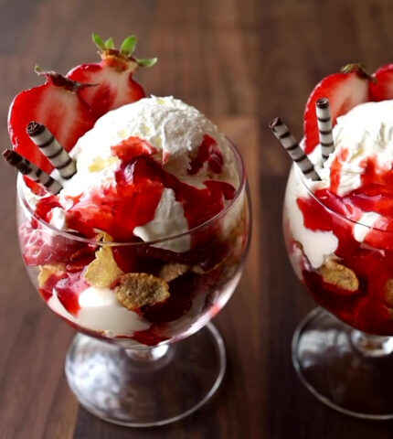 Strawberry Yogurt Parfait with Homemade Ice Cream