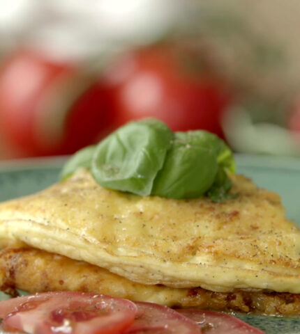 Cheese Crusted Caprese Omelet