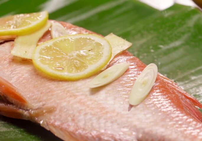 Red Snapper Wrapped In Banana Leaves, wrapped