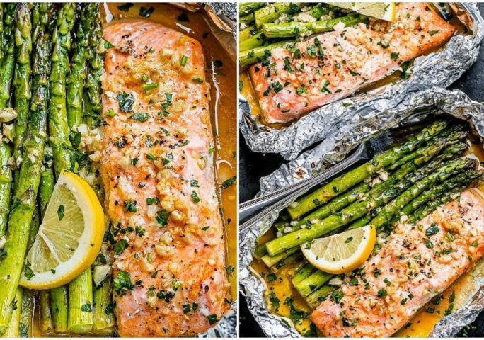 Foil Salmon and Asparagus in Garlic Butter Sauce – Easy Salmon Recipe